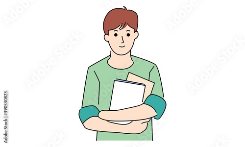Young boy holding the books