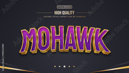 Luxury 3d text style with squeezed and embossed effect in purple and gold. Editable text effect