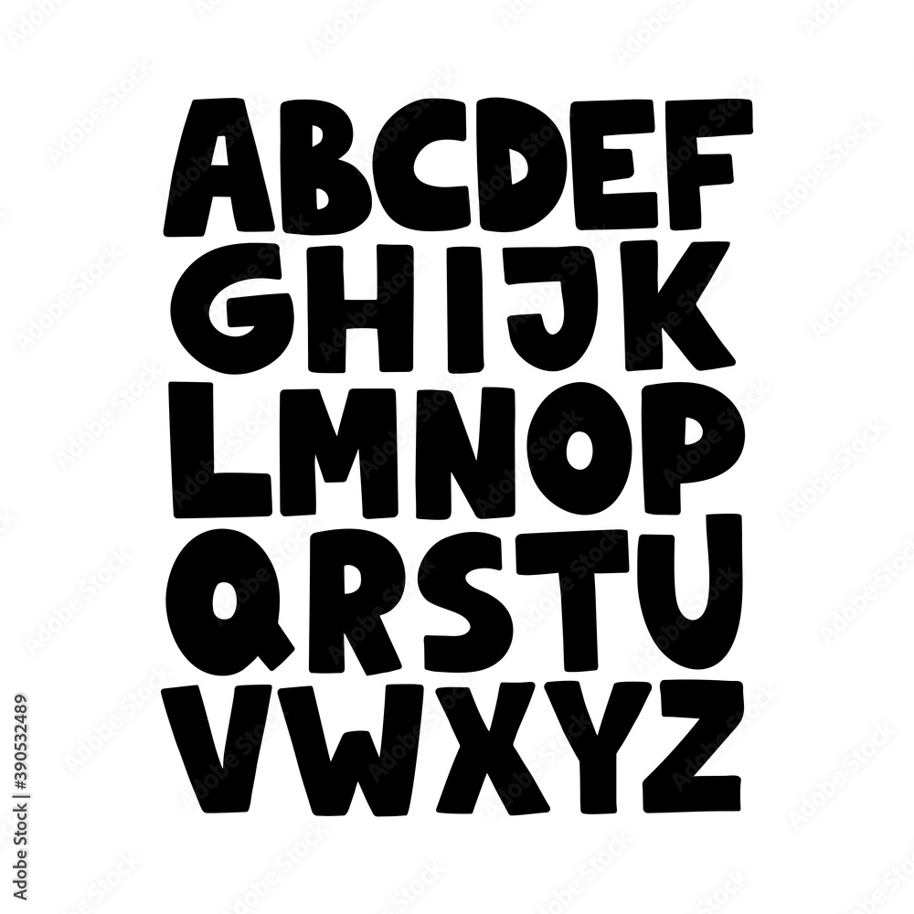 Cartoon English alphabet. ABC. Funny hand drawn graphic font. Uppercase ...