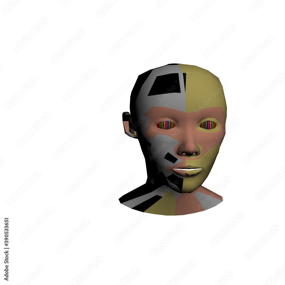 3d woman's head painted with patterns.3d rendering, 3d illustration.