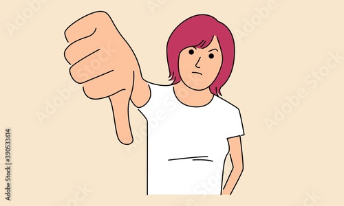 Woman giving big thumbs down disappointment