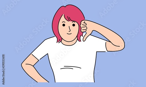Woman giving big thumbs down disappointment