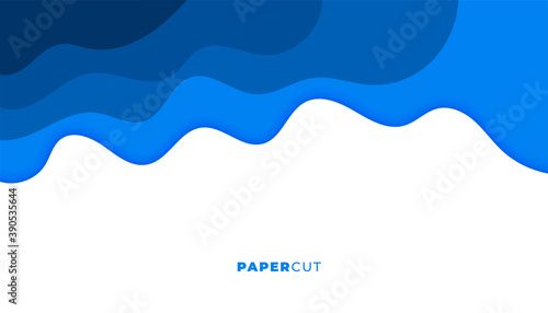 blue papercut style wavy abstract background design