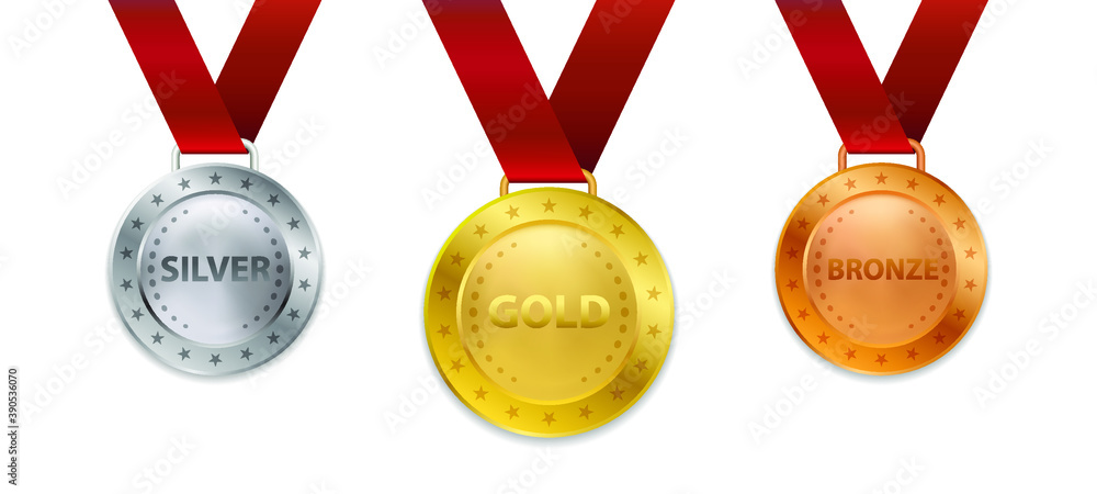 Realistic 3d Champion Gold medal with ribbon vector illustration Realistic 3d Champion Gold medal with ribbon vector illustration