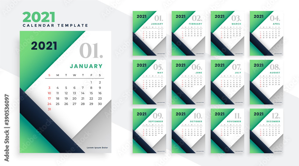 2021 happy new year stylish green calendar design