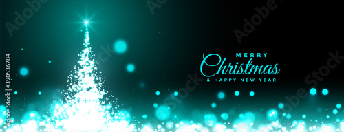 merry christmas sparkling tree and bokeh banner