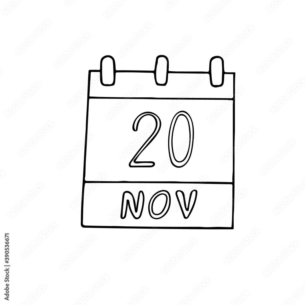 calendar hand drawn in doodle style. November 20. Universal Childrens Day, date. icon, sticker, element, design. planning, business holiday calendar hand drawn in doodle style. November 20. Universal Childrens Day, date. icon, sticker, element, design. planning, business holiday