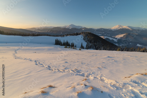 Snowy winter in the Ukrainian Carpathians and picturesque mountain houses