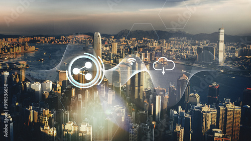 Canvas Print Panoramic view of Hong Kong city