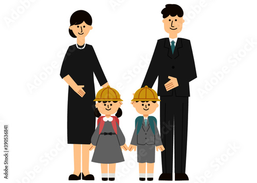 入学式の小学一年生と親（主線なし）