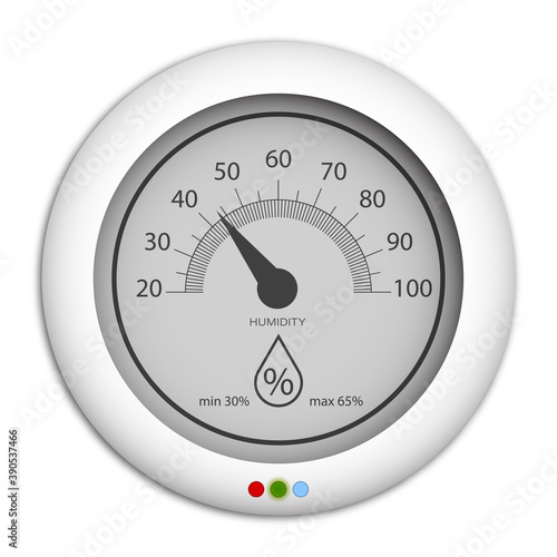 Hygrometer, wall mounted controller for indoor air humidity. Comfortable air humidity in apartment. Regulator for remote control of climate in house. Part of smart home system. Realistic vector