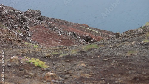 A view from a steep hill at  Kleifarvatn lake at Southern Peninsula (Reykjanesskagi, Reykjanes Peninsula) Iceland photo