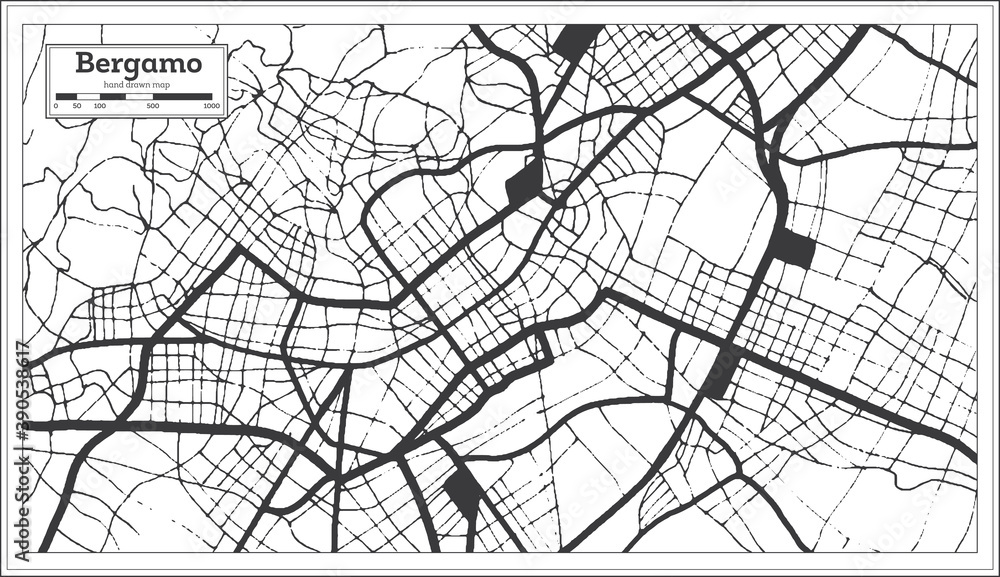 Bergamo Italy City Map in Black and White Color in Retro Style. Outline Map.