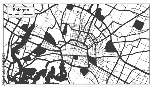 Bologna Italy City Map in Black and White Color in Retro Style. Outline Map.