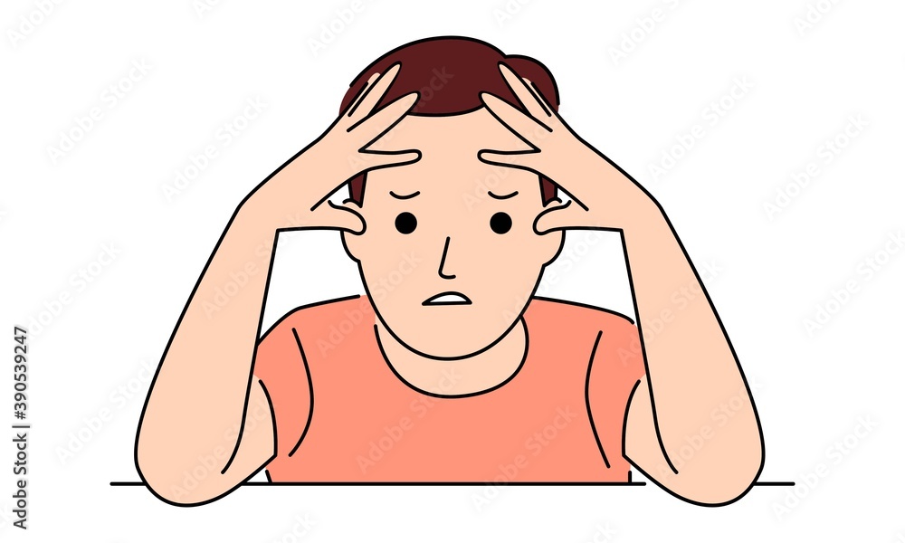 Man with a headache, compassion fatigue, disease of the head Man with a headache, compassion fatigue, disease of the head