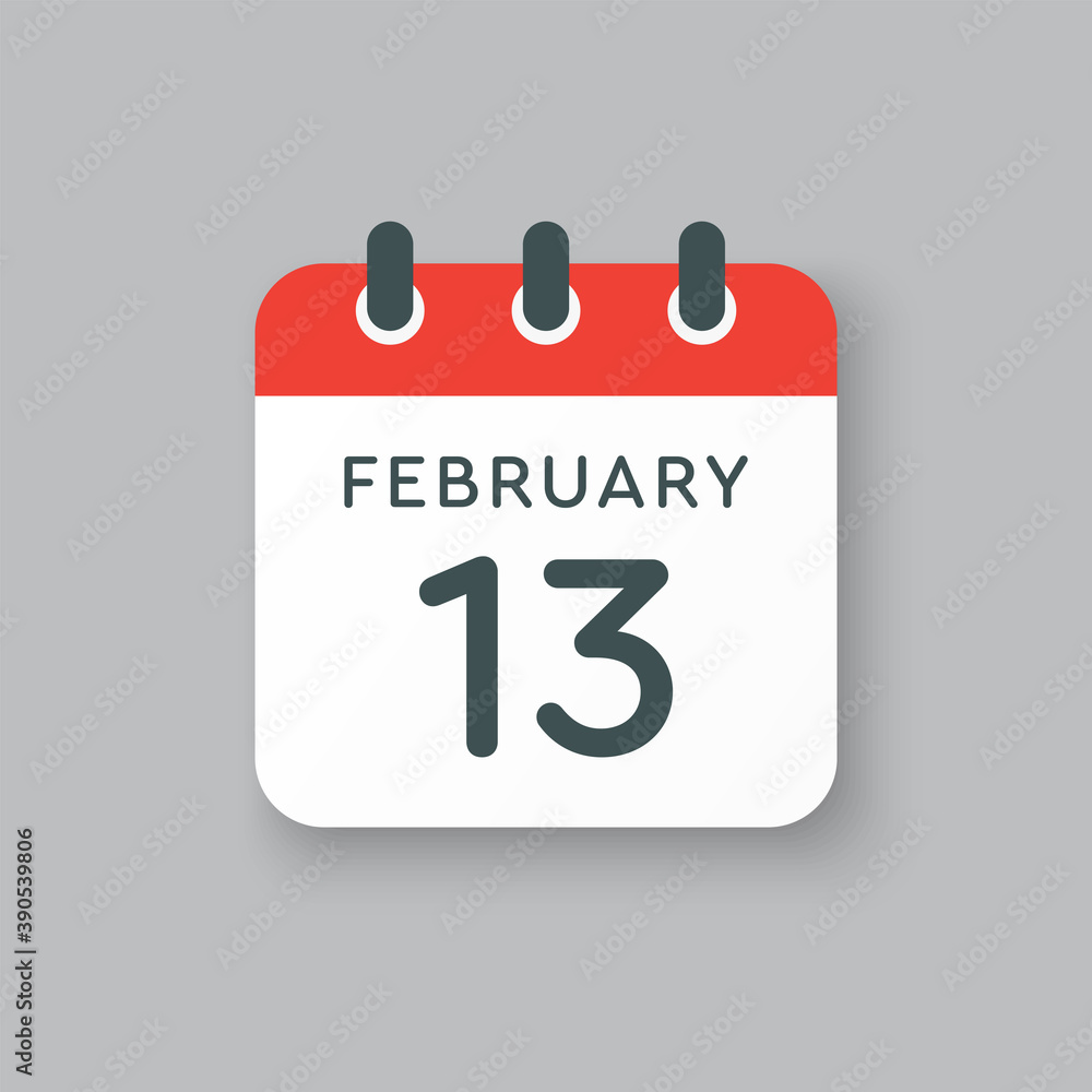 Icon day date 13 February, template calendar page Icon day date 13 February, template calendar page