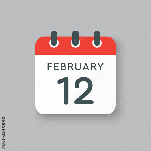 Icon day date 12 February, template calendar page