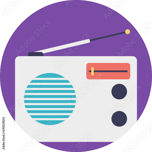 
Vintage radio receiver with antenna, flat vector icon
