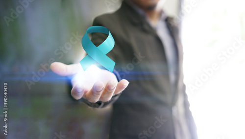 November prostate cancer awareness month blue ribbon. men cancer prevention photo