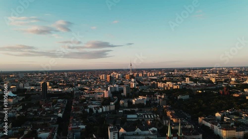 Wallpaper Mural Berlin Skyline aerial drone shot of the capital city of Germany, Fernsehturm in the middle, metropole town, pulling backwards Torontodigital.ca