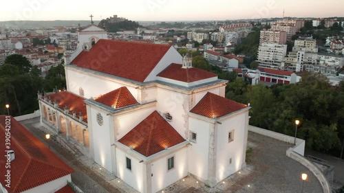 Rear Exterior Of Chapel Of Our Lady Of Incarnation (Sanctuary Of Nossa Senhora Da Encarnacao) In Leiria, Portugal - ascending drone photo