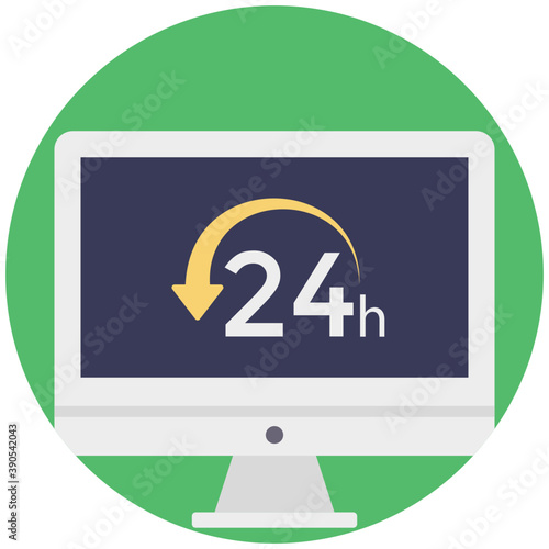 
Monitor screen with twenty four hours sign, Customer support
