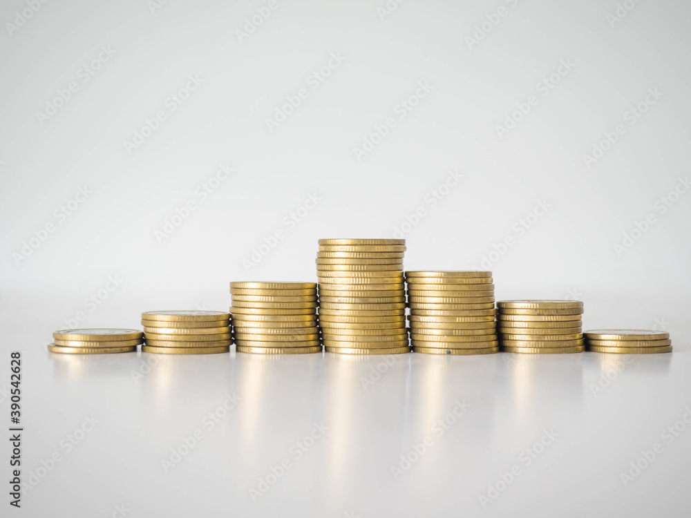 Savings that are placed in ascending order, arranged in a layered order. White background Savings that are placed in ascending order, arranged in a layered order. White background
