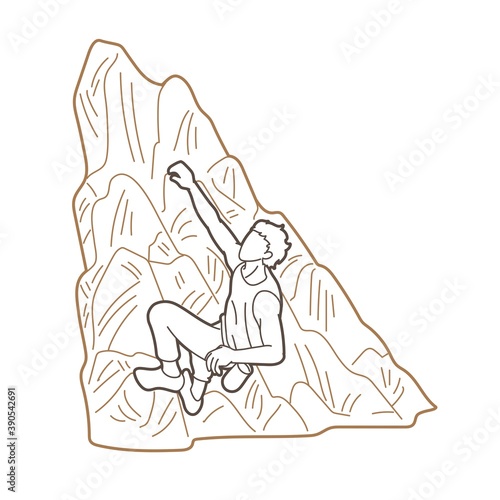 Hiker climbing mountain hiking cartoon graphic vector