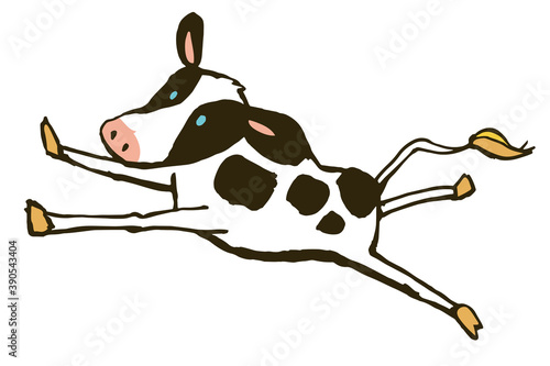 Illustration of an energetic jumping cow. Vector illustration on white background.