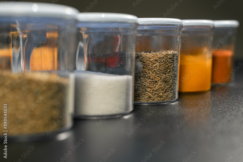 Aniseed in focus in Random Spices Jars Aniseed in focus in Random Spices Jars