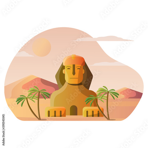 Vector illustration design of Sphinx historic buildings, mainland Giza, Egypt for tourist desitination and landmark