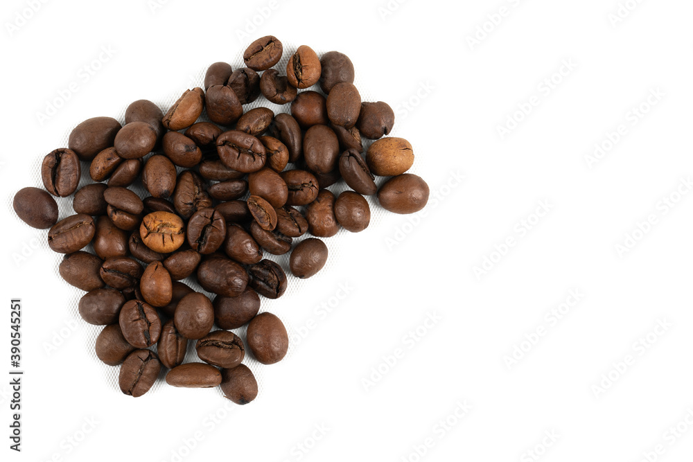 Fresh Coffee Beans from Above Close Up on a White Background Fresh Coffee Beans from Above Close Up on a White Background
