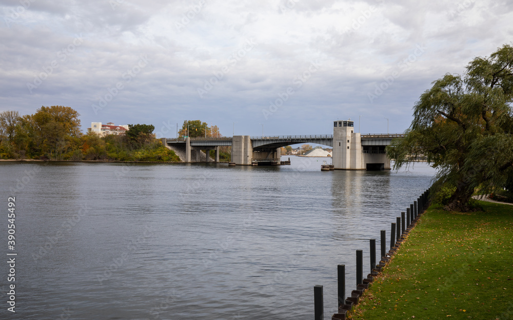 St Joseph boat Bridge at St. Joseph river Michigan