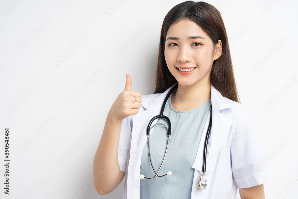 portrait asian female doctor smiling on white background portrait asian female doctor smiling on white background