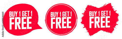 Set Buy 1 Get 1 Free tags, sale banners design template, grunge brush collection, limited time discount, grunge brush, vector illustration