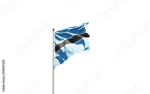 Beautiful national state flag of Botswana on white background. Isolated close-up Botswana flag 3D artwork.
