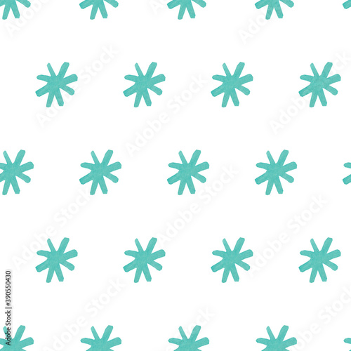 Watercolor seamless pattern of New Year's blue snowflakes.Festive and Christmas print on white isolated background.Design for wrapping paper,packaging,textiles,scrub paper,cards,social networks,gifts. © Мария Минина