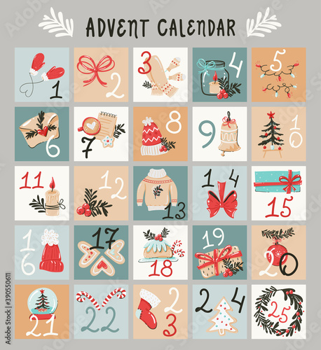 Festive Hand drawn advent calendar