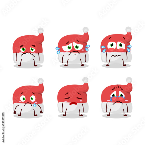 Red santa hat cartoon character with sad expression