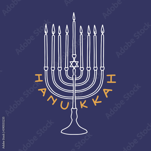 Vector illustration on the theme of Hanukkah on December 10-18. Decorated with a lettering and The Hanukkah menorah.