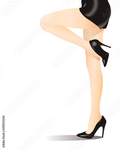 Beautiful women legs standing in black dress vector illustration isolated.