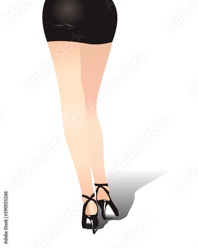 Beautiful women legs standing in black dress vector illustration isolated.