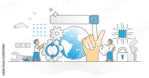 Search engine as web information find results tool monocolor outline concept