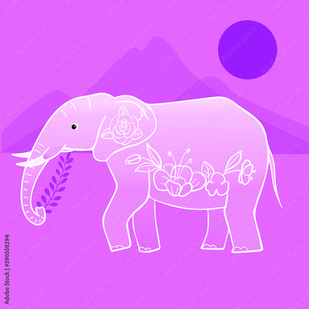 pink elephant, minimalism in boho style