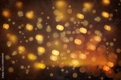 Christmas and Happy New Year on blurred bokeh background, radiance, shimmer and glitter
