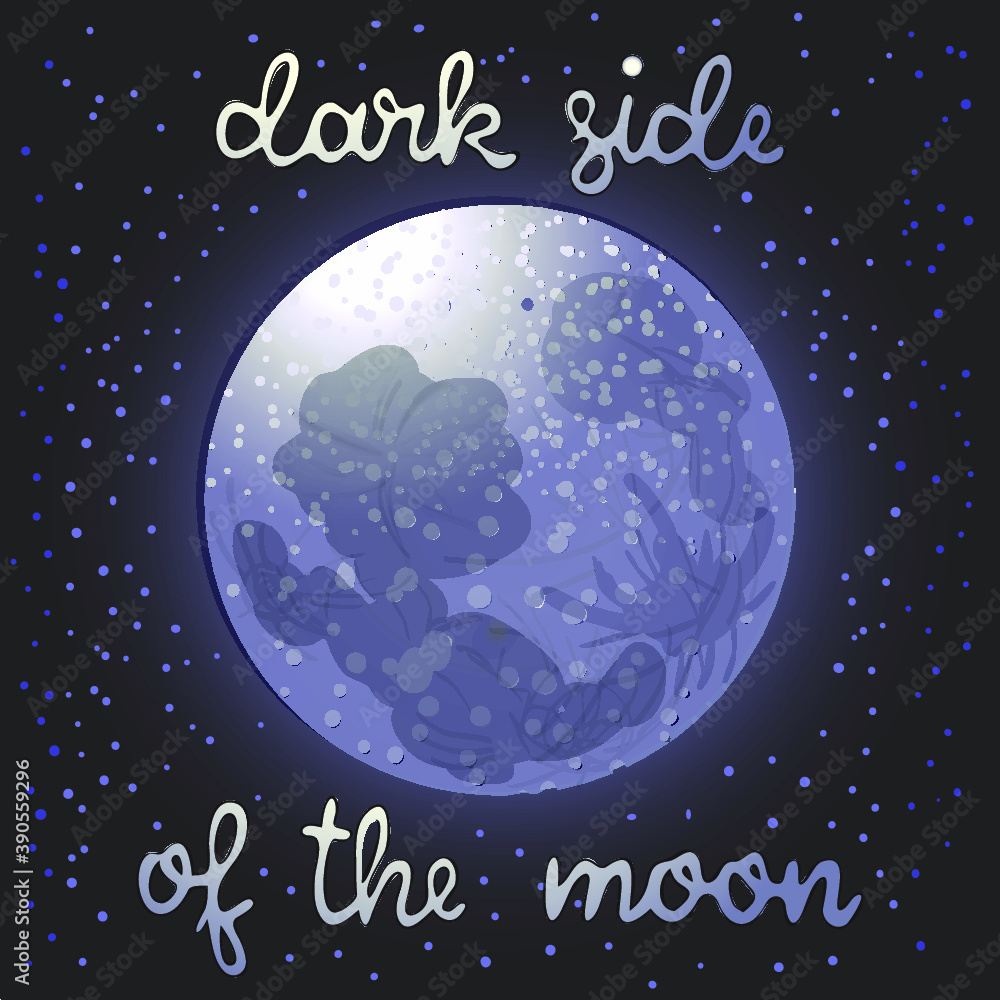 Starry sky with moon, spots on the moon, vector illustration.

