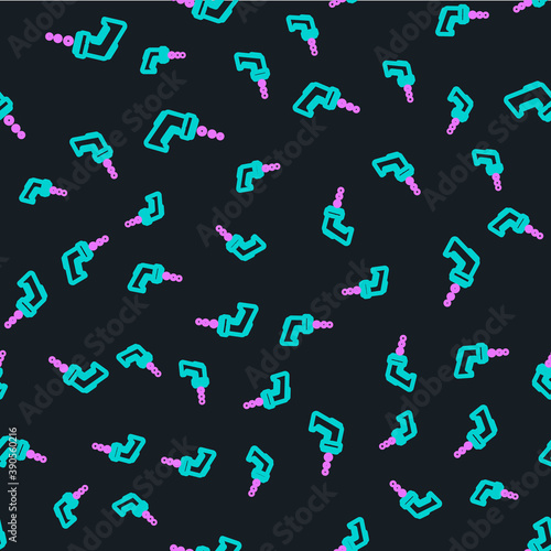 Line Digital contactless thermometer with infrared light icon isolated seamless pattern on black background. Vector.