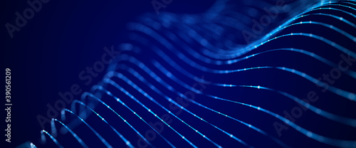 Abstract digital wave. Blue circular shape on the background. Futuristic point wave. Big data. 3D rendering. Internet and technology