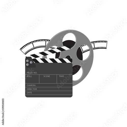 Cinema film reel icon on white background. Vector illustration.