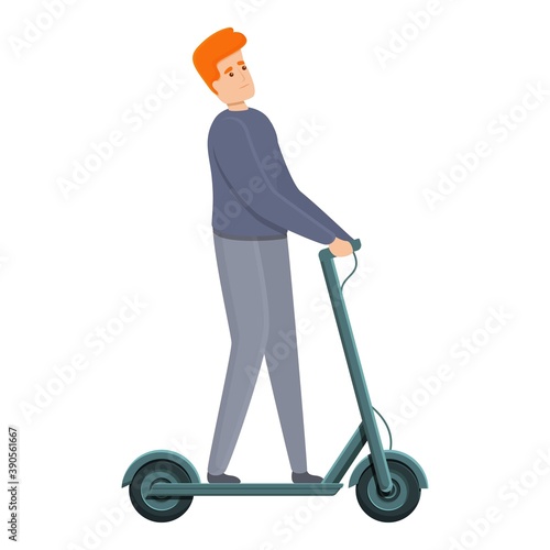 Red hair boy electric scooter icon. Cartoon of red hair boy electric scooter vector icon for web design isolated on white background